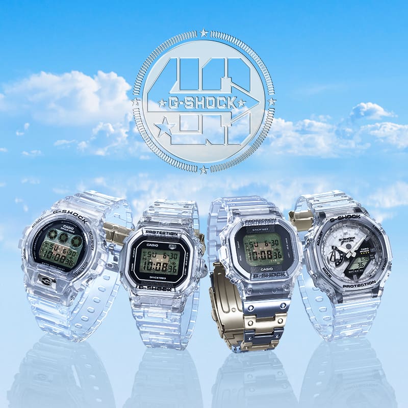 G-SHOCK 40th Anniversary Clear Remix 3 digital and 1 analog digital watch line up