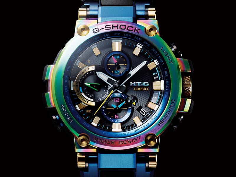 Iridescent multi-colored MT-G G-SHOCK watch