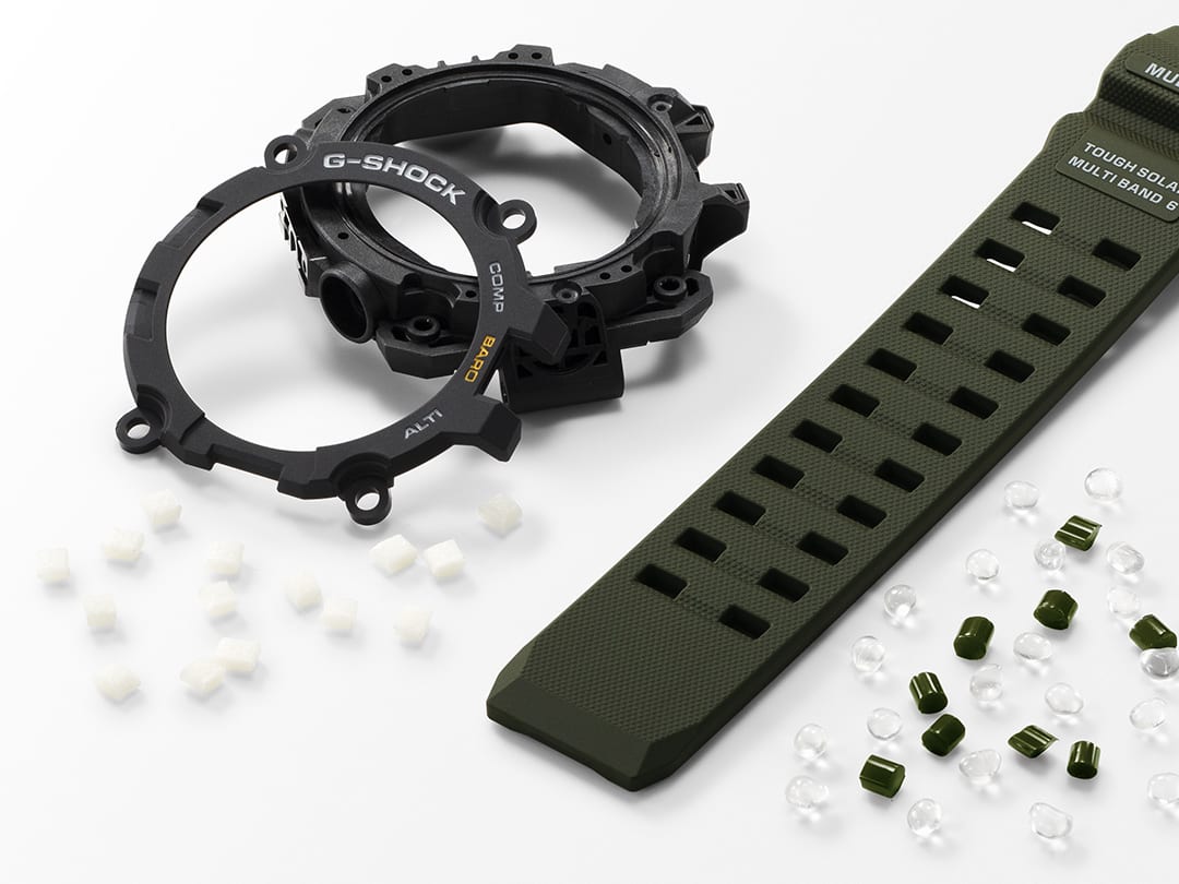 G-SHOCK watch components and ECO Plastic beads