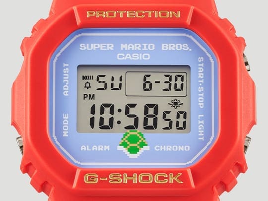 Red and Gold DW5600 Bezel with Blue Digital watch face