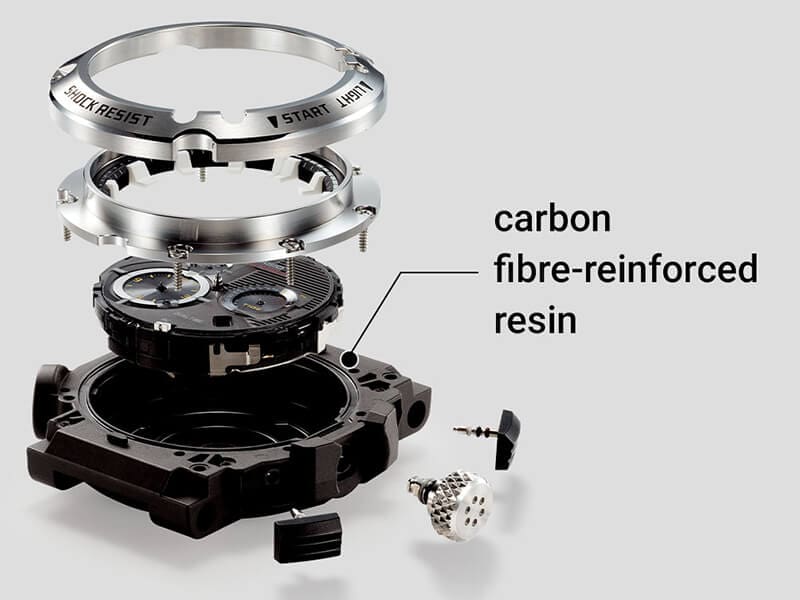 exploded view of carbon fiber reinforced watch parts