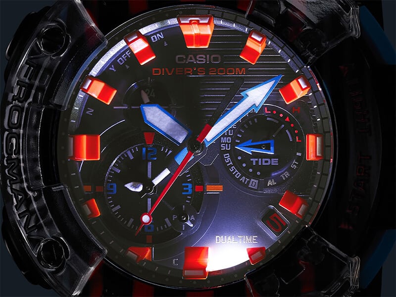 GWFA1000APF G-SHOCK frogman analog watch with LED light illuminating watch face