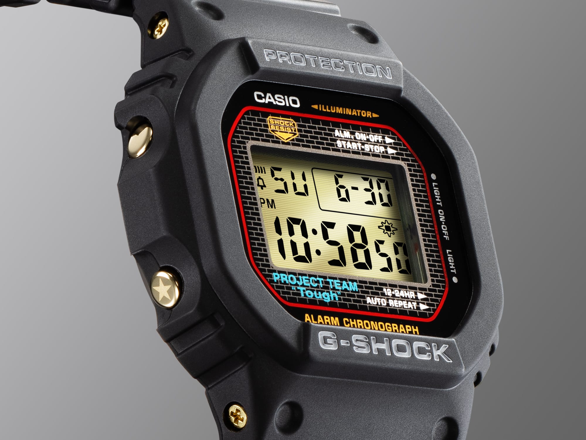 Close up of digital face off G-SHOCK watch