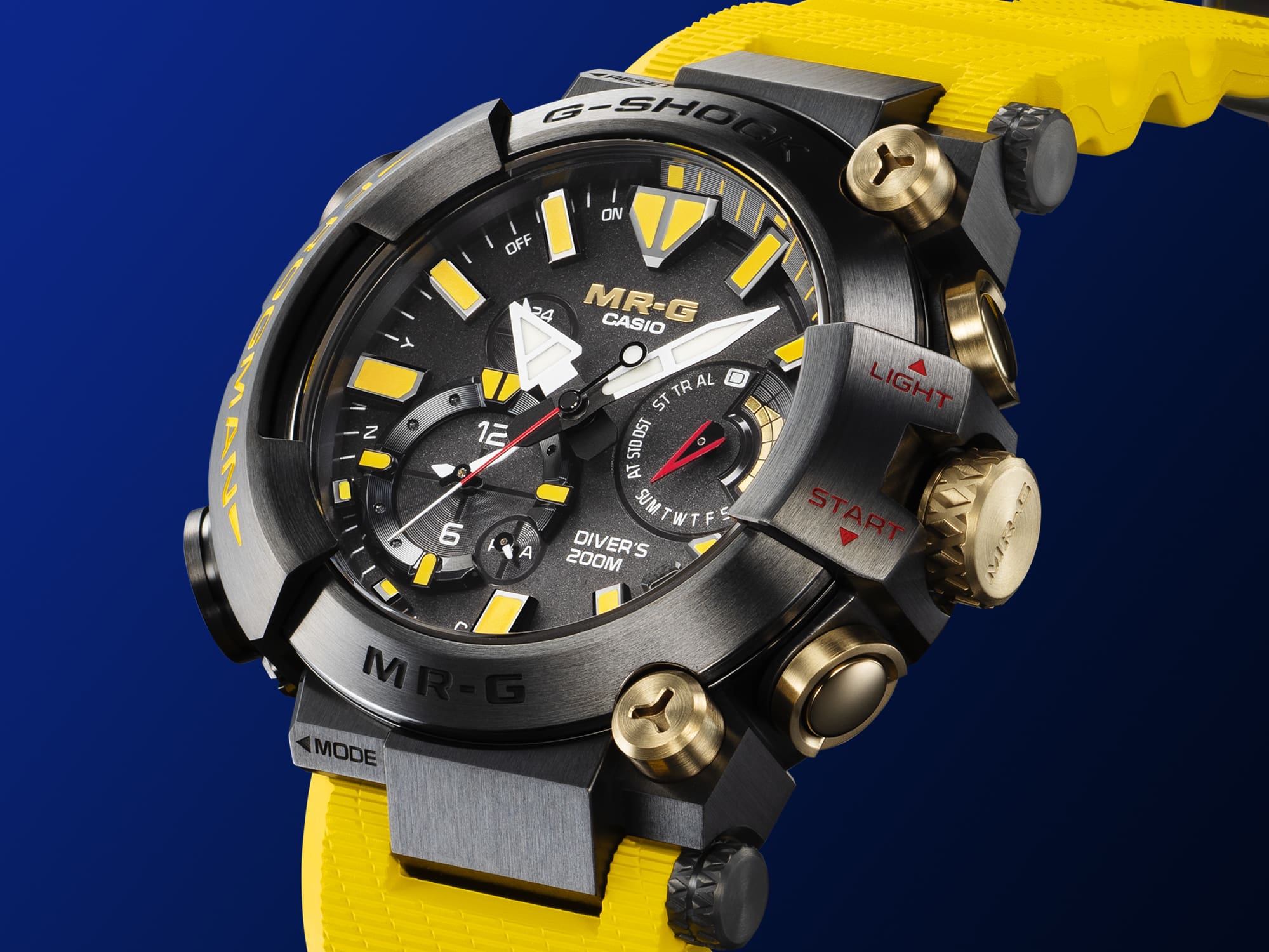 G-SHOCK mrgbf1000e-1a9 analog watch with yellow band