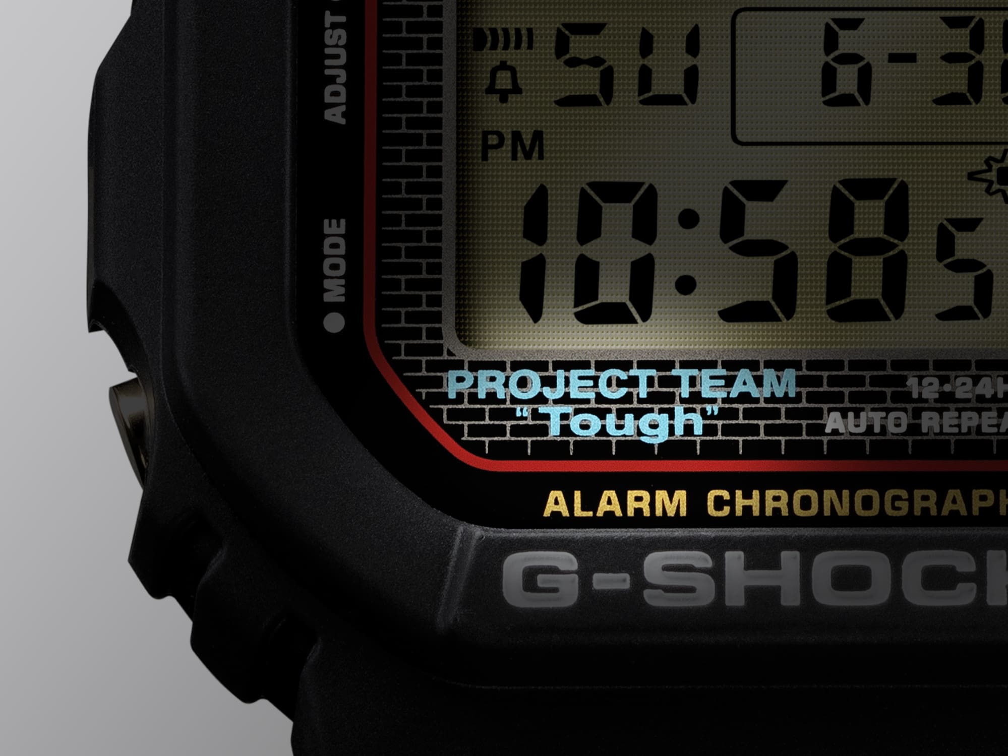 Project team "tough" badge on the face of a G-SHOCK watch