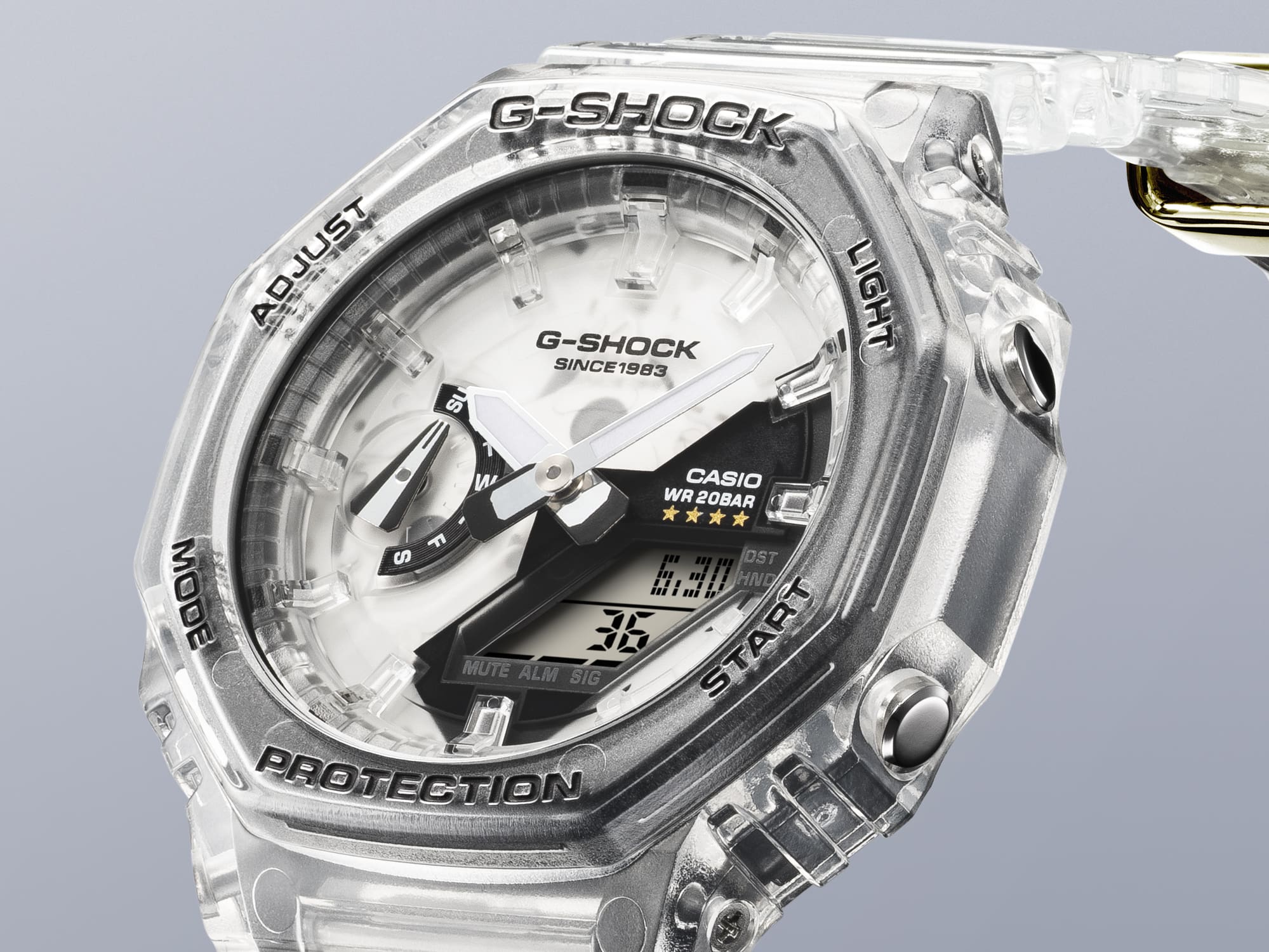 G-SHOCK GA2140RX-7A Digital Analog Clear Remix 40th anniversary model close-up