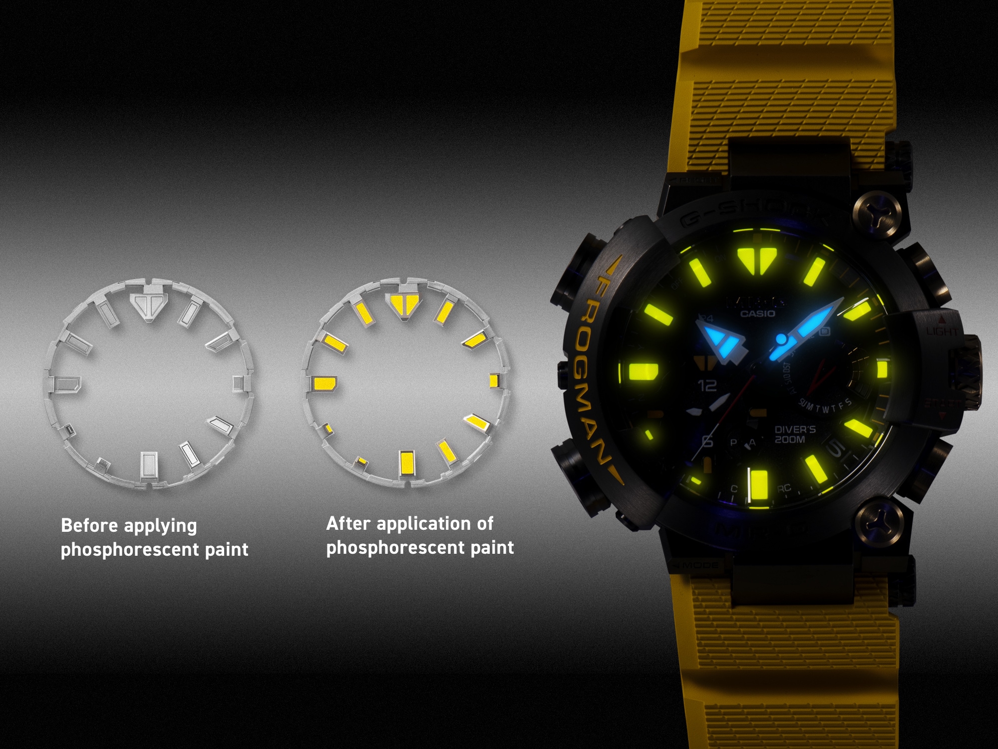 G-SHOCK mrgbf1000e-1a9 with yellow hour and minute markers