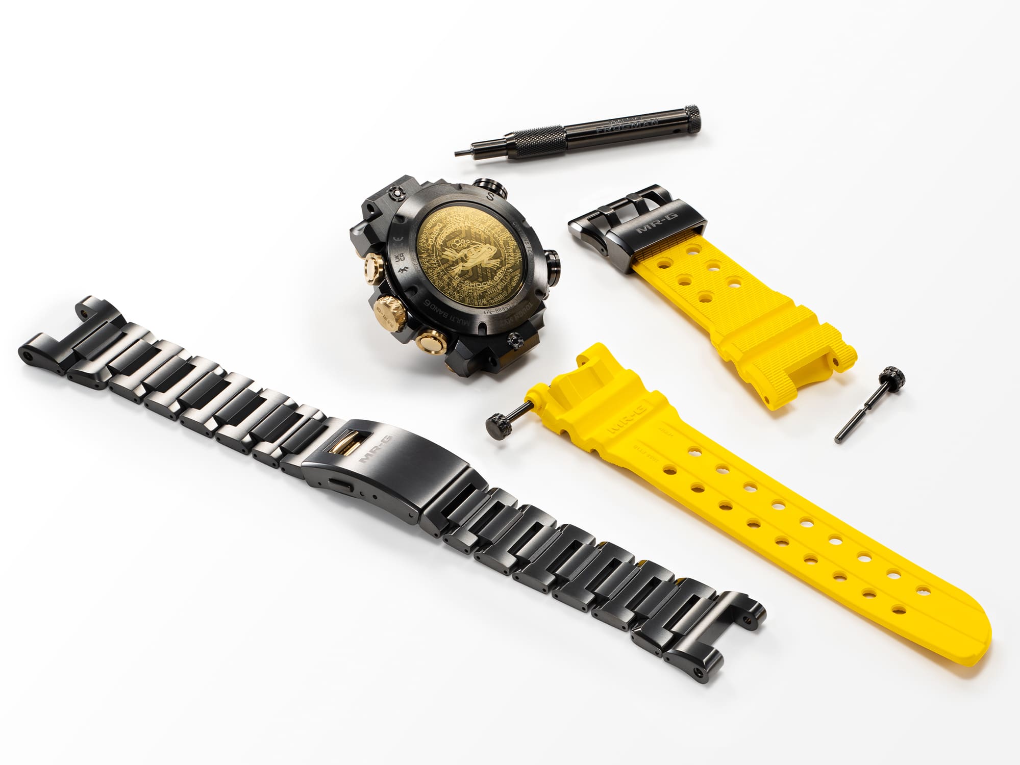 G-SHOCK mrgbf1000e-1a9 analog watch with yellow band disassembled