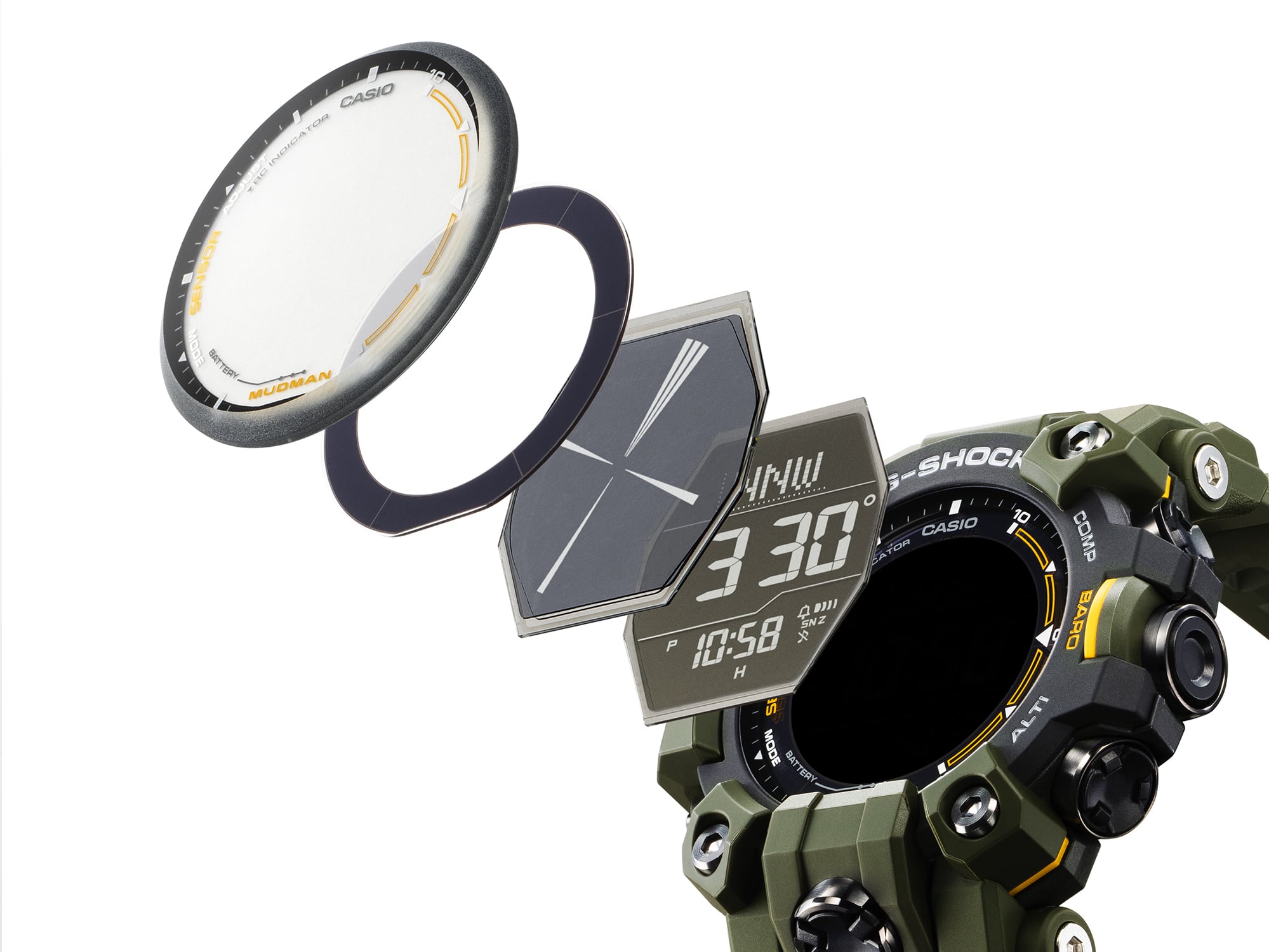 Exploded view of G-SHOCK MUDMAN GW-9500 Digital watch dial