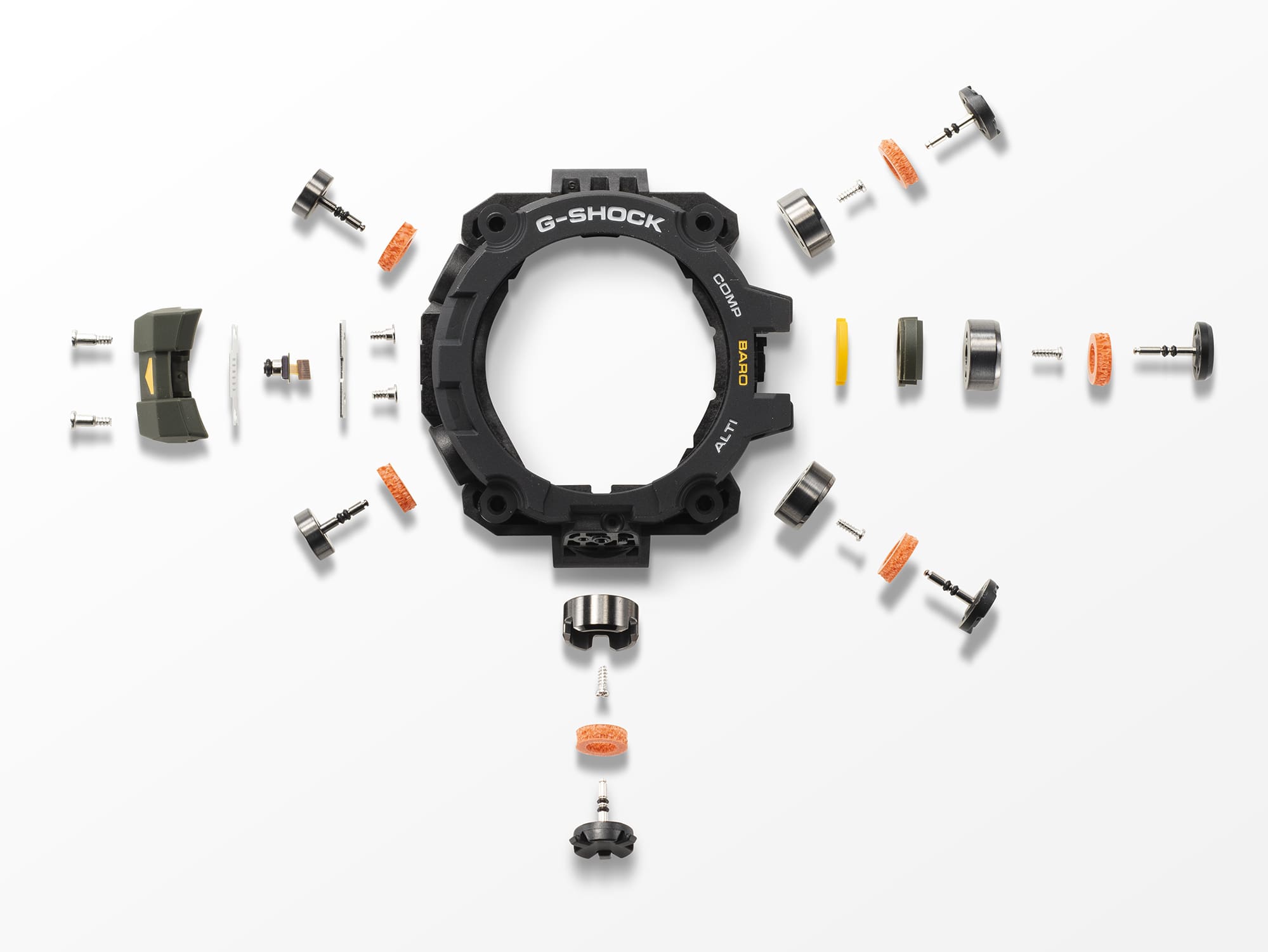 Exploded view of G-SHOCK MUDMAN GW-9500 Digital watch components
