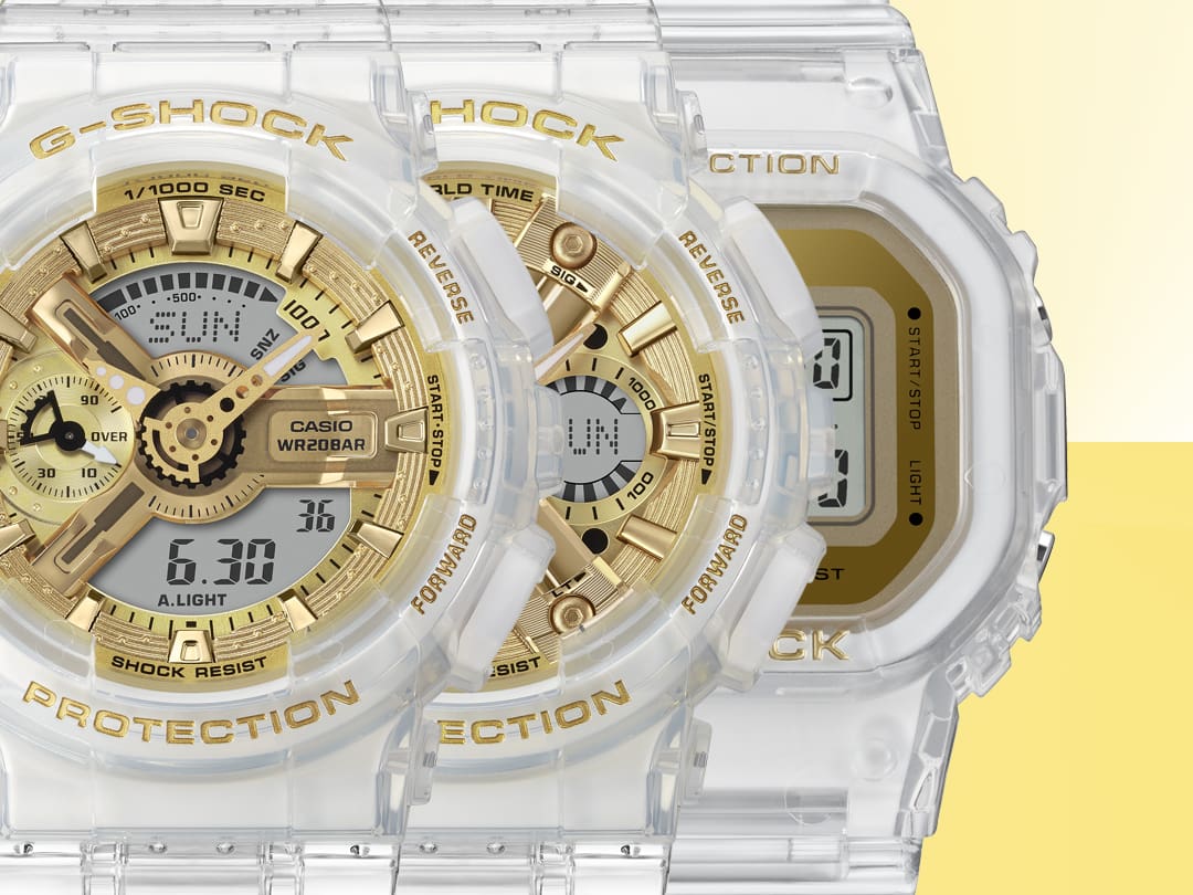 Line-up of G-SHOCK Gold Transparent women's watches