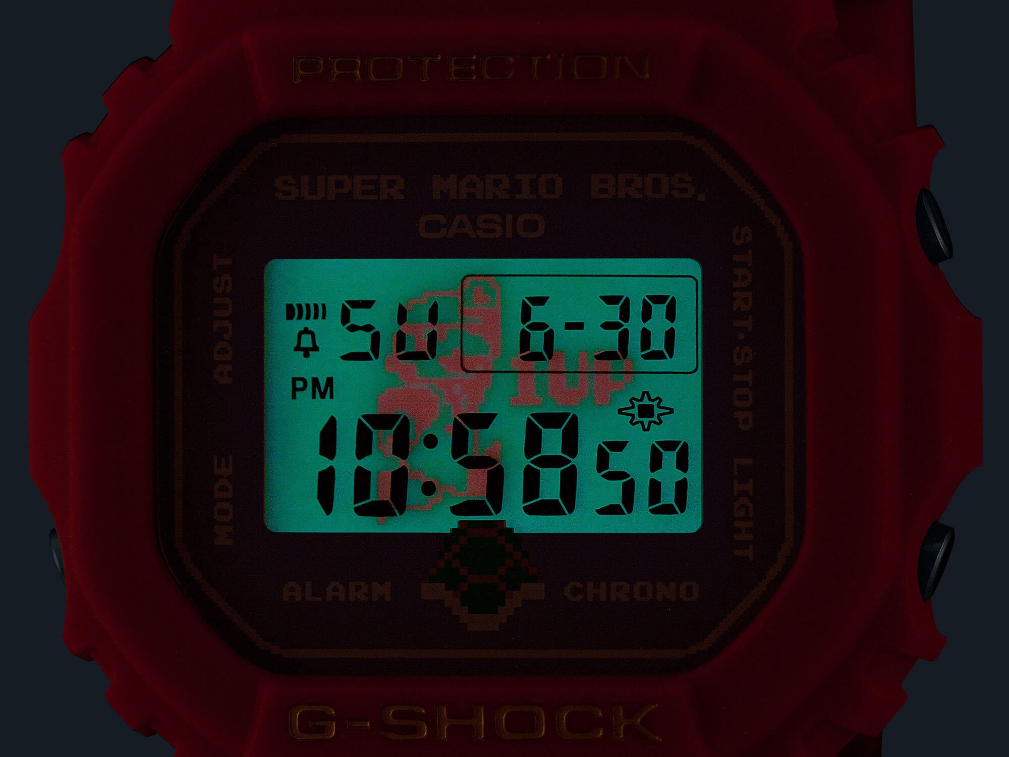 DW5600SMB watch backlight with Super Mario Brothers logo