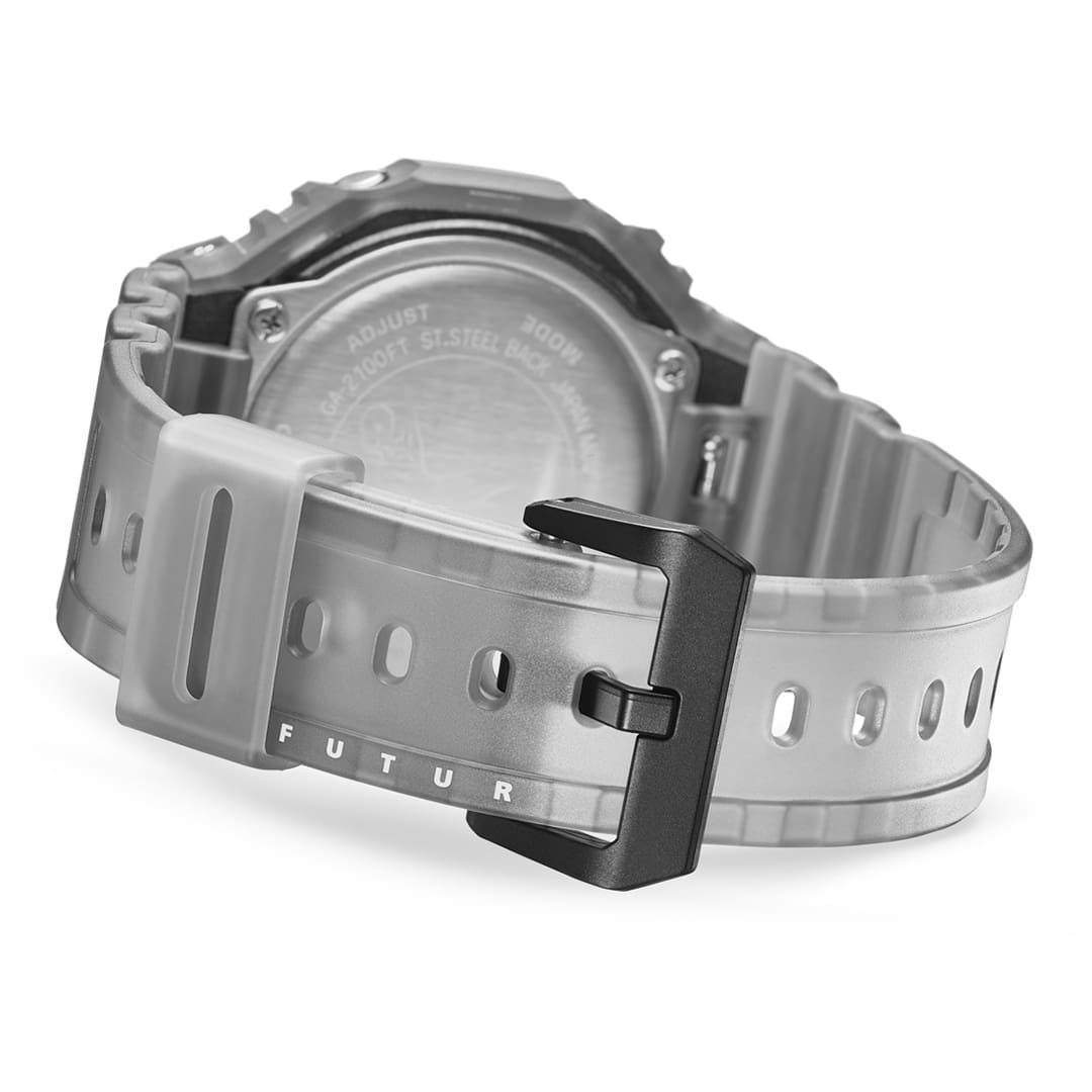 GA-2100FT-8A gray translucent band and analog digital watch band with FUTUR logo