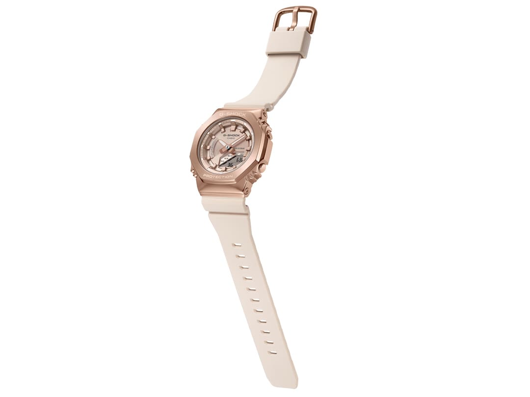 GM-S2100PG-4A G-SHOCK analog digital watch with rose gold bezel and face