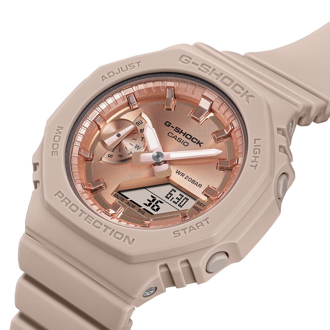 GMAS2100MD-4A G-SHOCK Pink analog digital watch with rose gold face