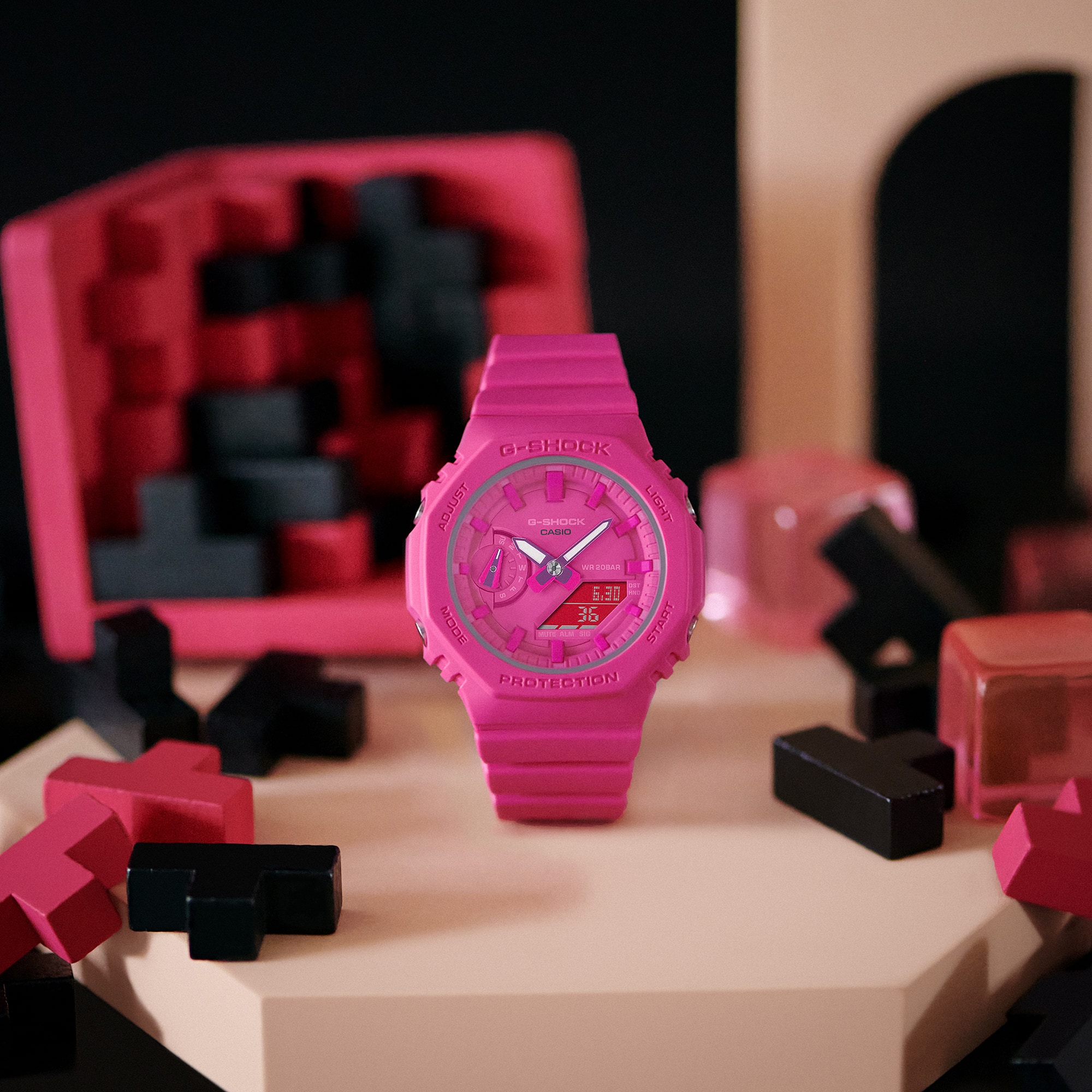 GMAS2100P-4A G-SHOCK Pink Analog Digital watch with black and pink blocks