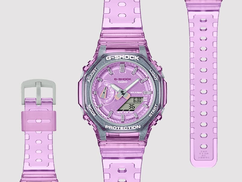 Pink GMAS2100SK band and analog digital watch face