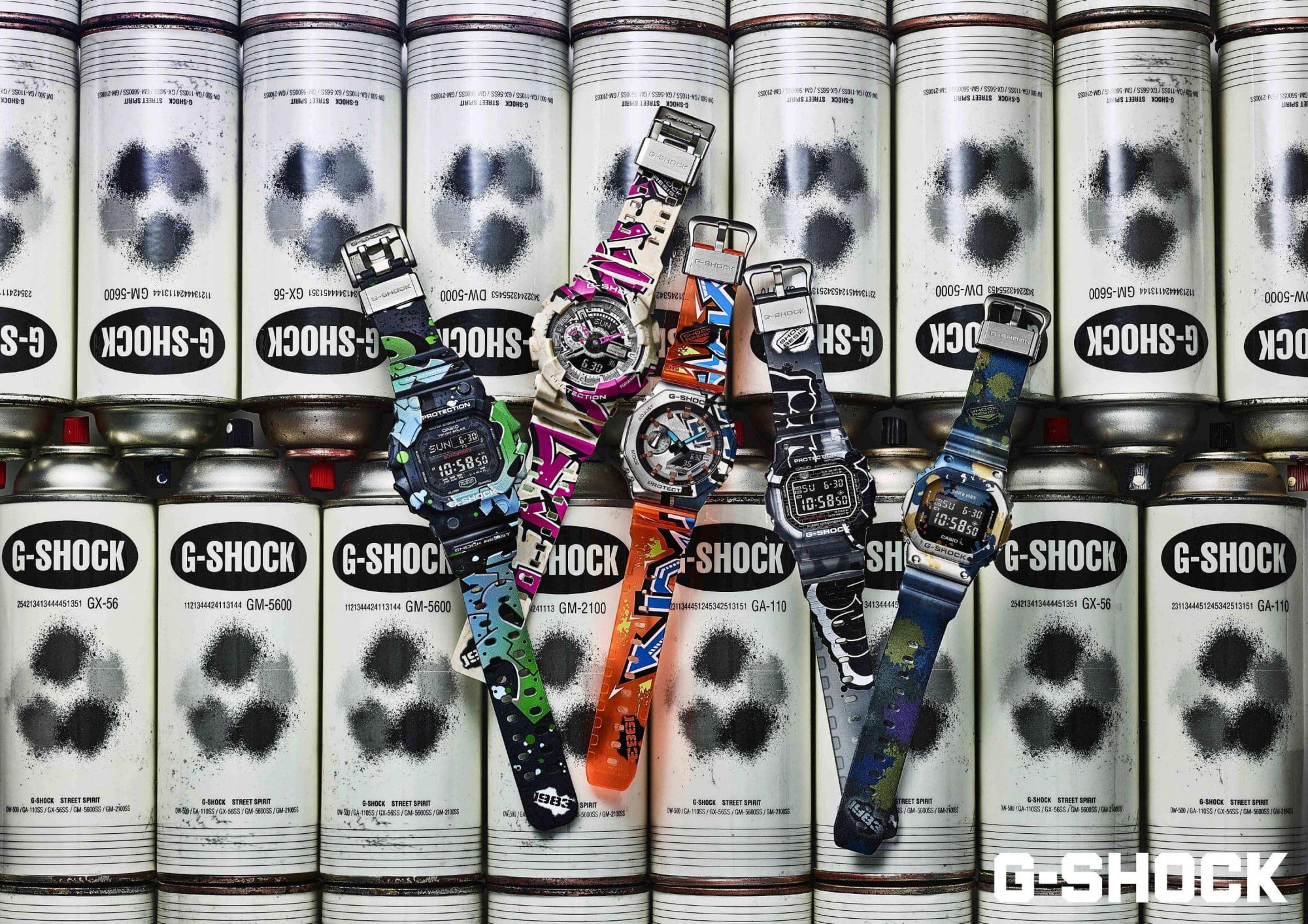 Spray-can with multi colored timepieces