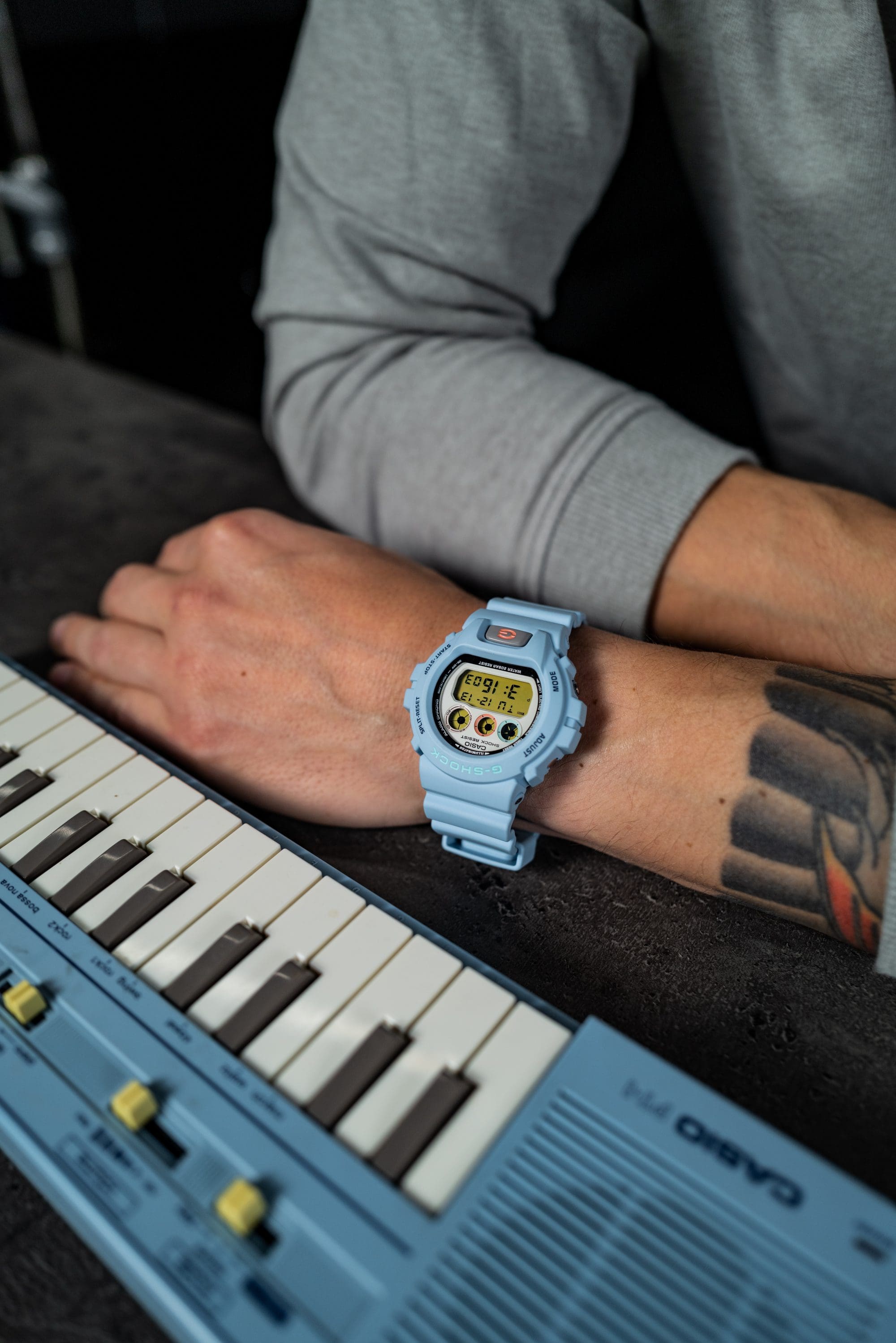 DW6900JM22 Blue watch with matching Casio PT-1 keyboard