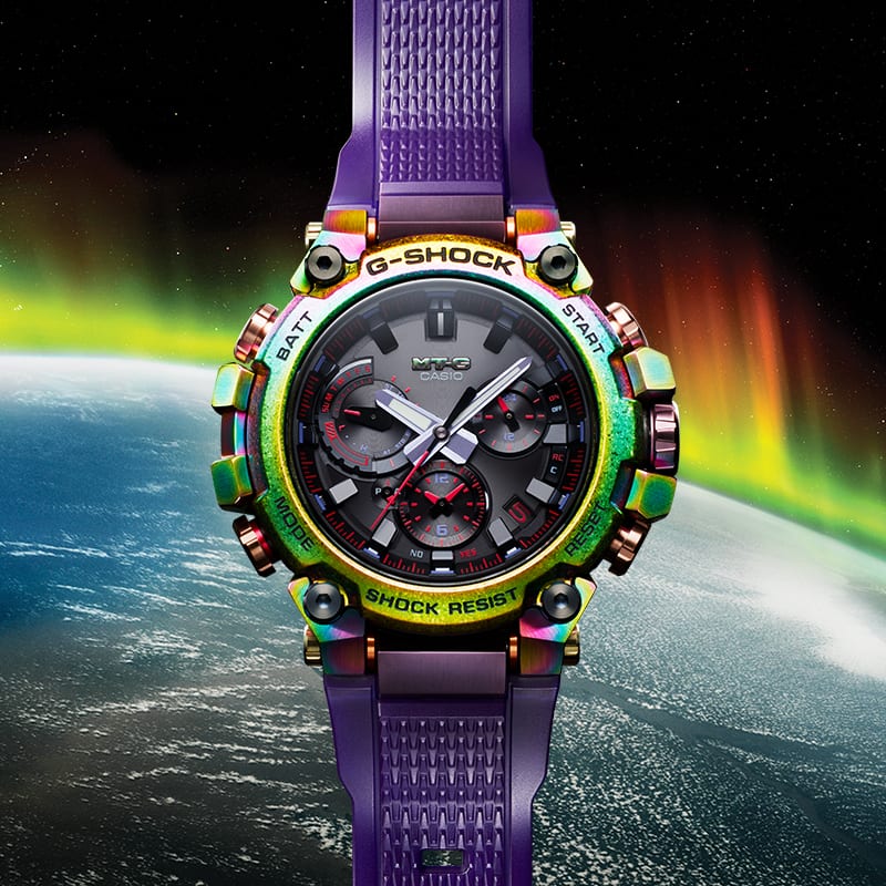 G-SHOCK Analog MTG-B3000PRG Iridescent watch with purple band