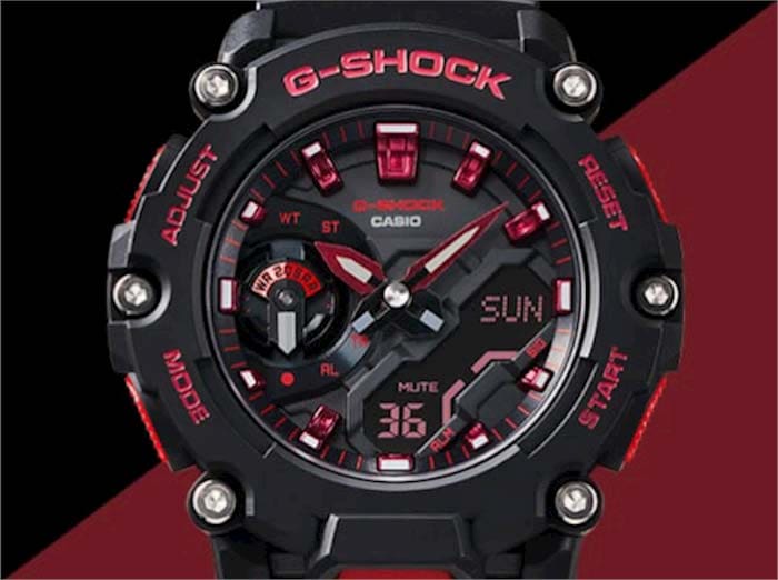 Ignite red watch dial with black and red background
