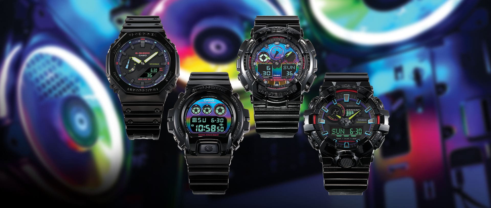 Digital and Analog RGB Gamer black and iridescent watches