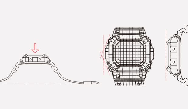 Technical illustration of G-SHOCK DW watch