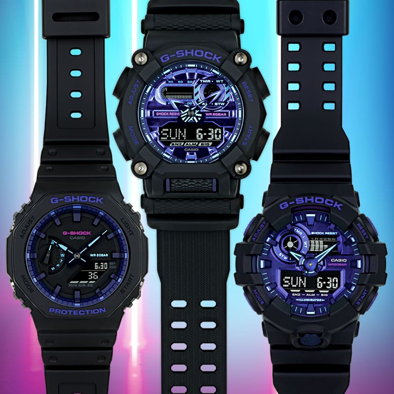 Virtual World Series Black analog digital watches with purple face 